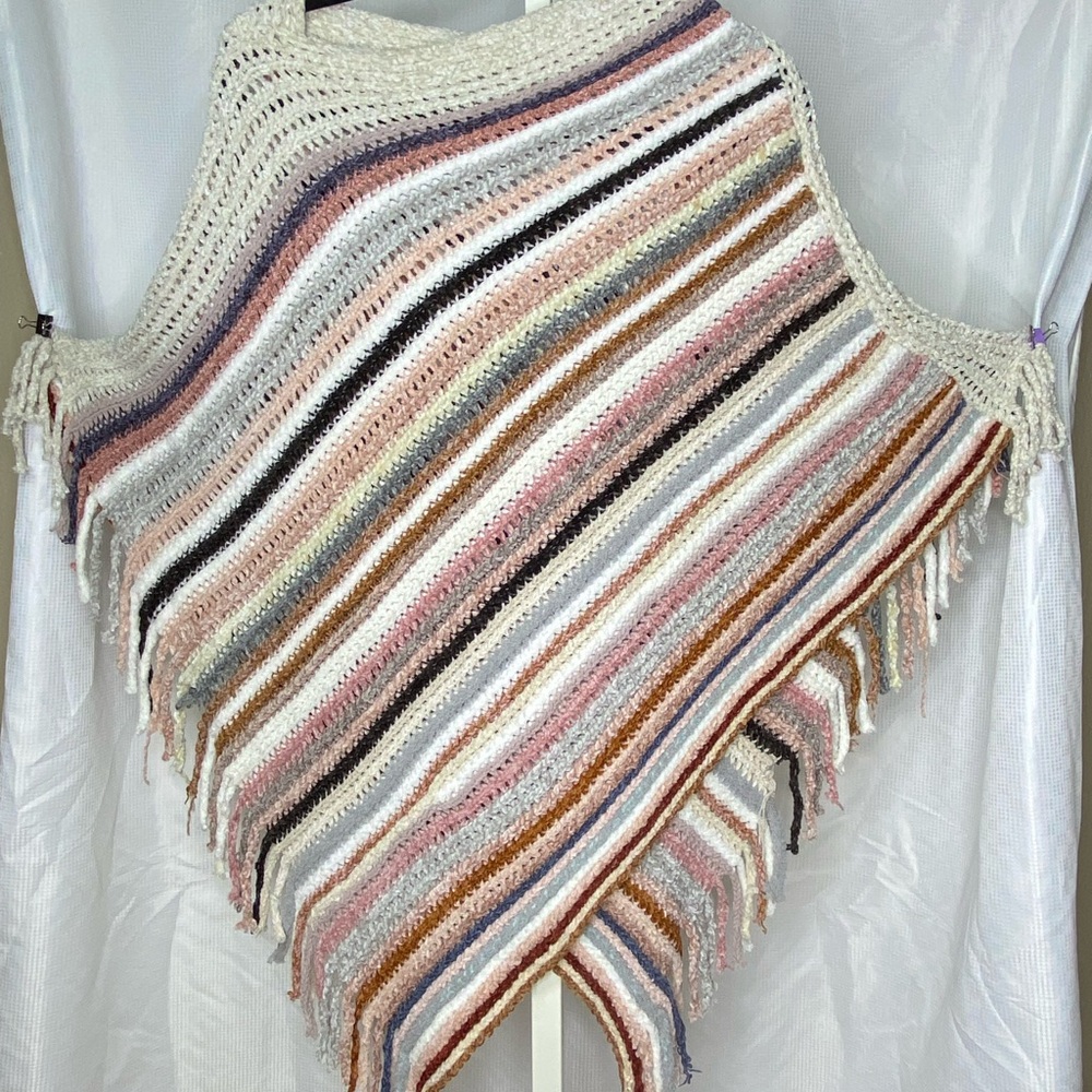 Cream-Multicolor Knit Poncho